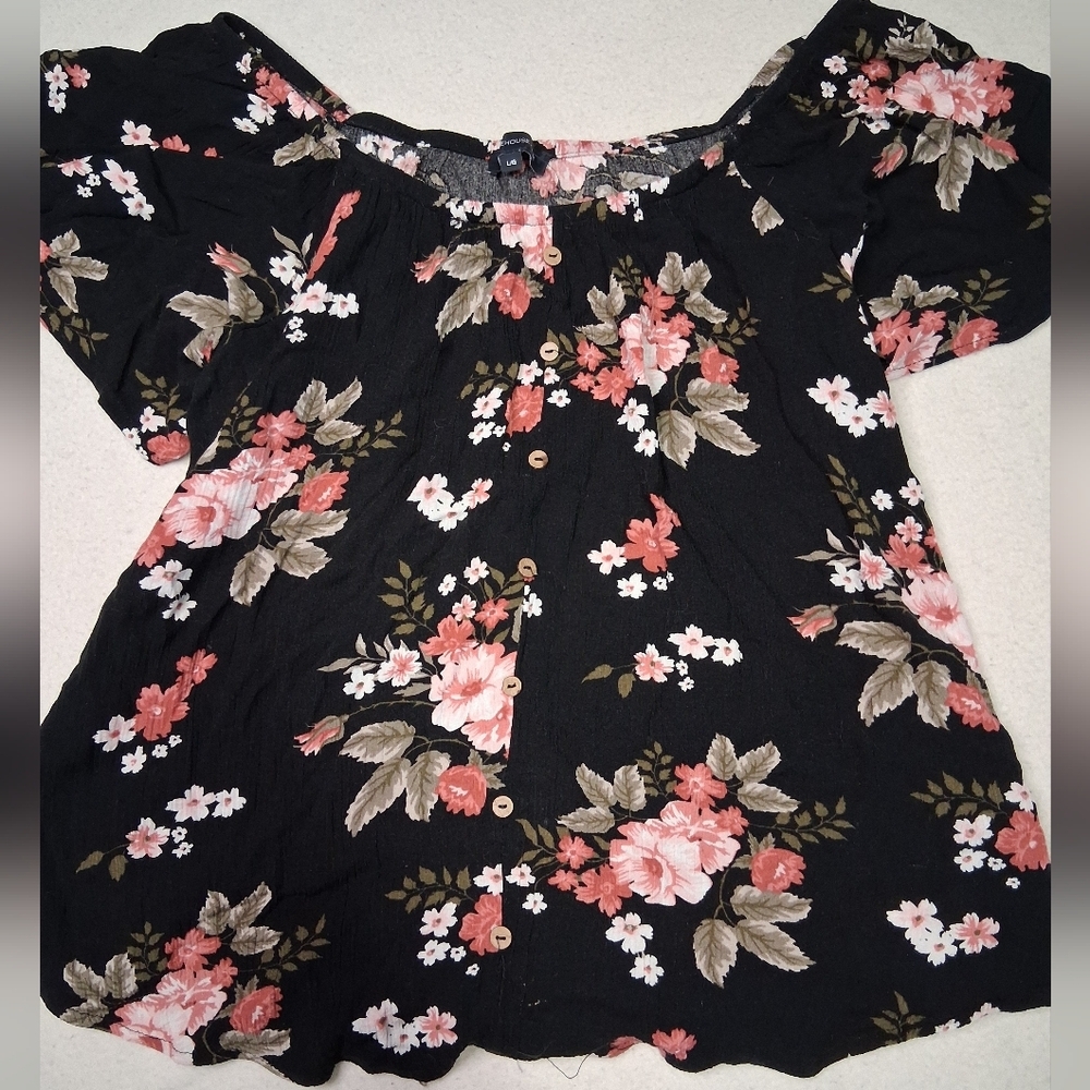 Warehouse Black and Pink Floral Blouse